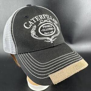 CAT Peoria Illinois Hat Cap Strap Back Adult Black Trucker Caterpillar Machinery